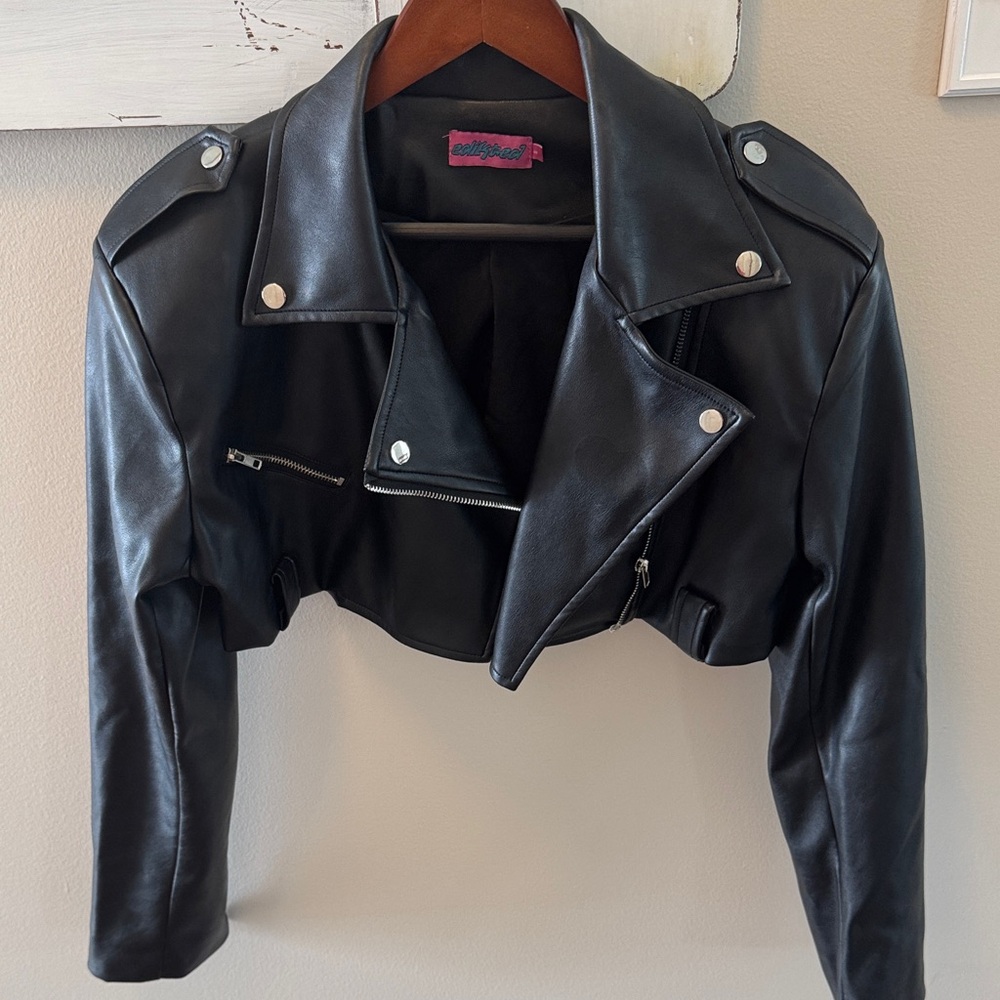 Edikted Black Cropped Leather Jacket